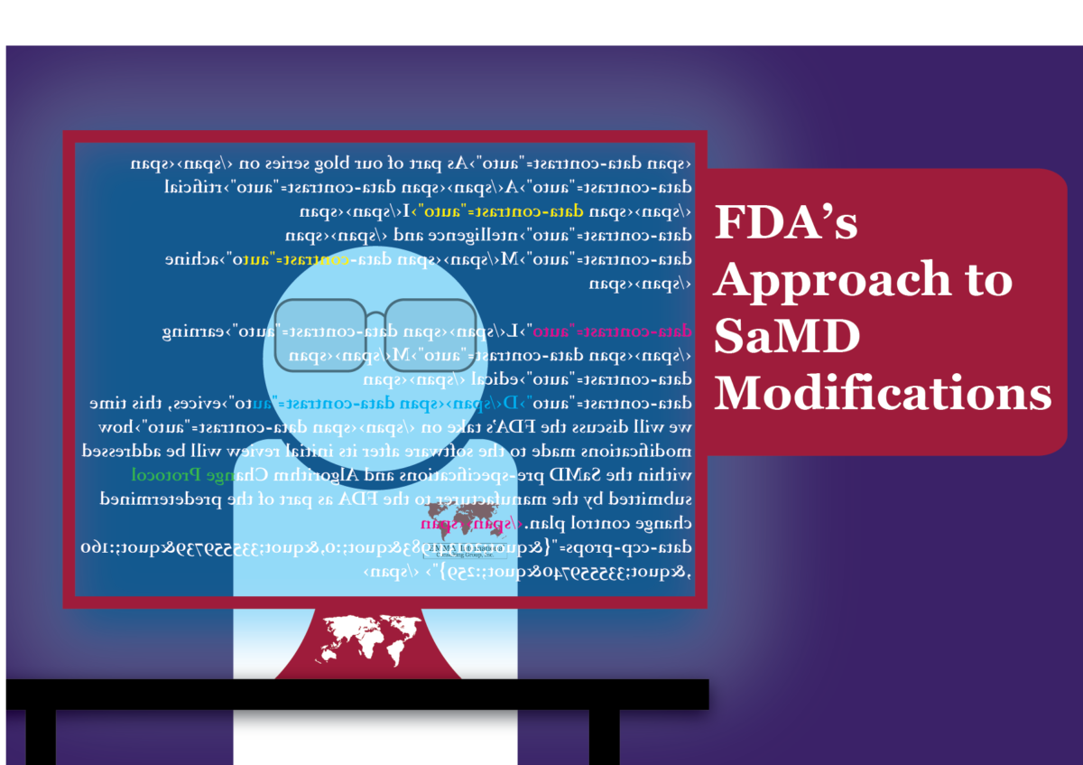 FDA and SaMD Modifications being coded on a computer by a medical device worker